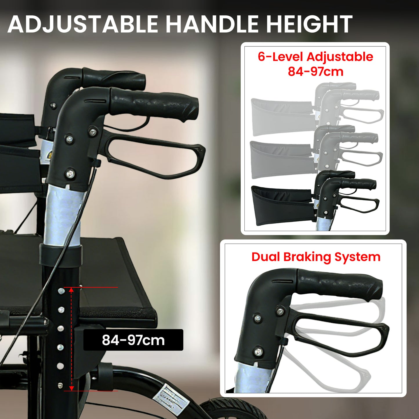 Orthonica Aluminium 2-in-1 Rollator Wheelchair with Foldable Frame – Black & Silver