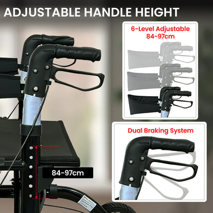 Orthonica Aluminium 2-in-1 Rollator Wheelchair with Foldable Frame – Black & Silver