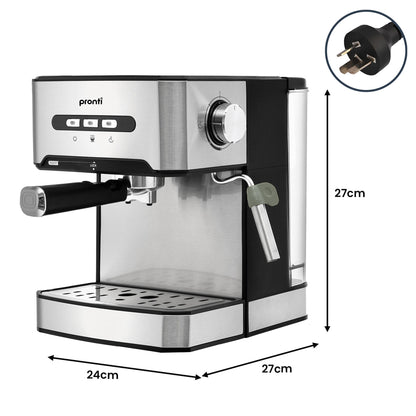 Pronti Breakfast Set with 1.6L Coffee Machine, Silver Noir Toaster & Kettle