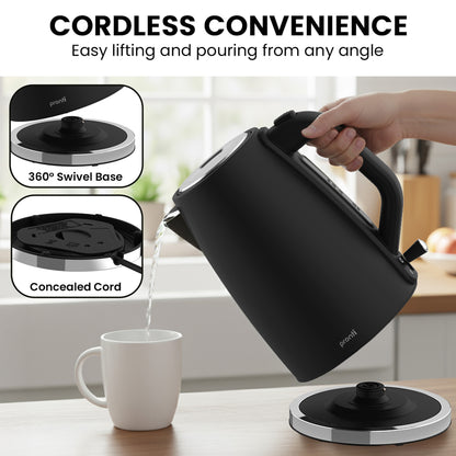 Pronti Breakfast Set with 1.6L Coffee Machine, Silver Noir Toaster & Kettle