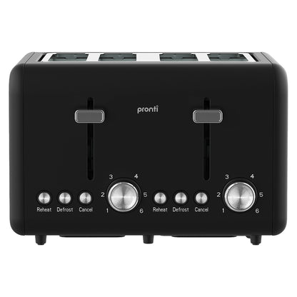 Pronti Silver Noir Collection 4 Slice Toaster with Dual Controls