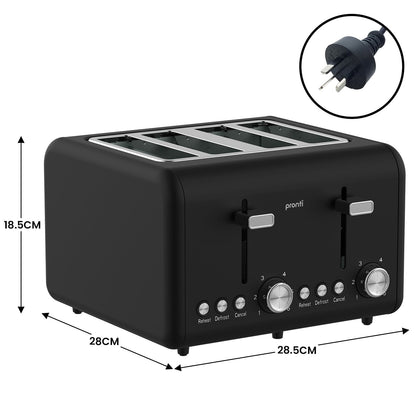 Pronti Silver Noir Collection 4 Slice Toaster with Dual Controls