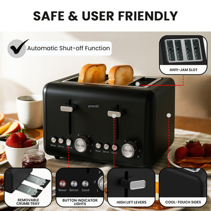 Pronti Silver Noir Collection 4 Slice Toaster with Dual Controls