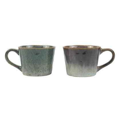 2X Reactive Glazed Ceramic Coffee Mugs 350ml - Earthy Grey Blue Organic Design