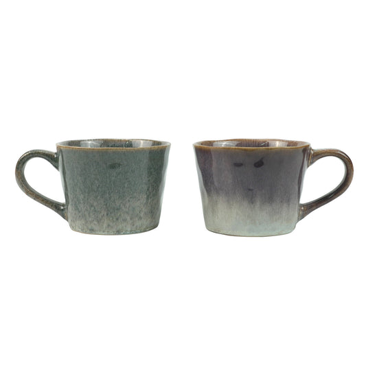2X Reactive Glazed Ceramic Coffee Mugs 350ml - Earthy Grey Blue Organic Design