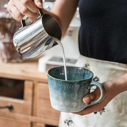 2X Reactive Glazed Ceramic Coffee Mugs 350ml - Earthy Grey Blue Organic Design