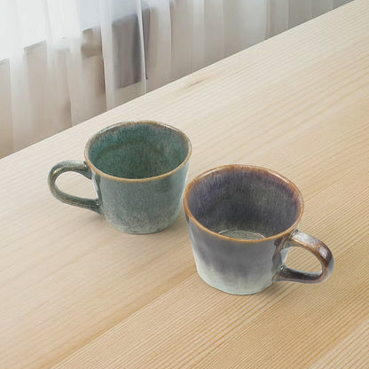 2X Reactive Glazed Ceramic Coffee Mugs 350ml - Earthy Grey Blue Organic Design