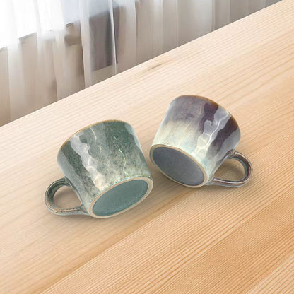 2X Reactive Glazed Ceramic Coffee Mugs 350ml - Earthy Grey Blue Organic Design