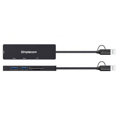 Simplecom CH365C SuperSpeed 3-Port USB Hub with SD MicroSD Card Reader USB-A and USB-C Dual Connector