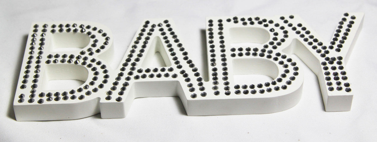White Baby Nursery 30cm Sign Plaque Plate with Diamantes Newborn Gift Homeware Bedroom Decoration Wall Art