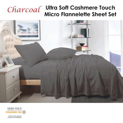 Shangri La Cashmere Touch Micro Flannelette Sheet Set Charcoal Double