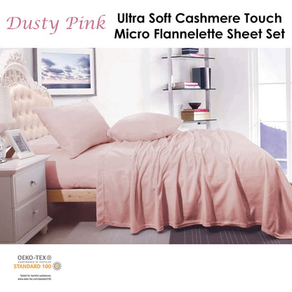 Shangri La Cashmere Touch Micro Flannelette Sheet Set Dusty Pink King