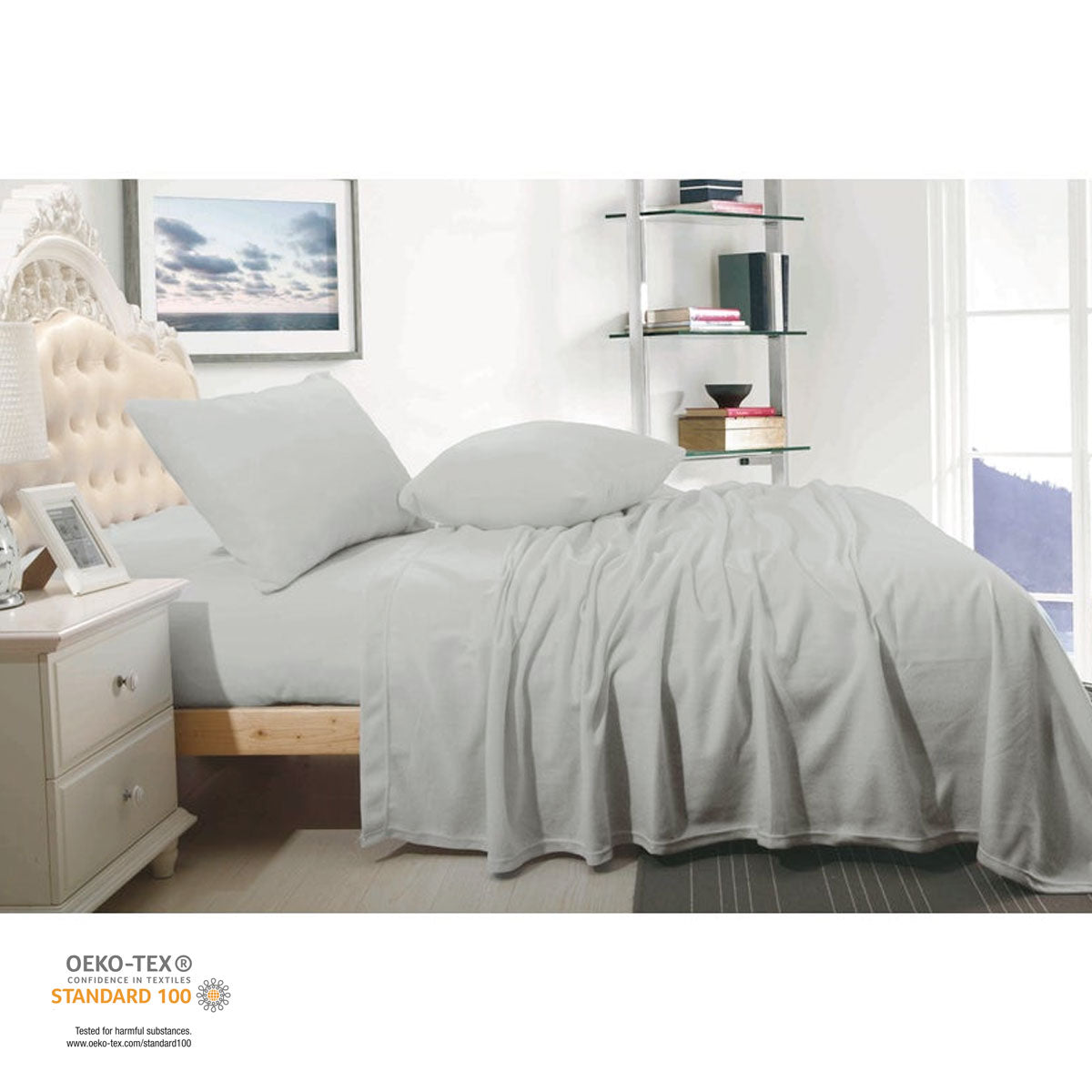 Shangri La Cashmere Touch Micro Flannelette Sheet Set Silver Queen