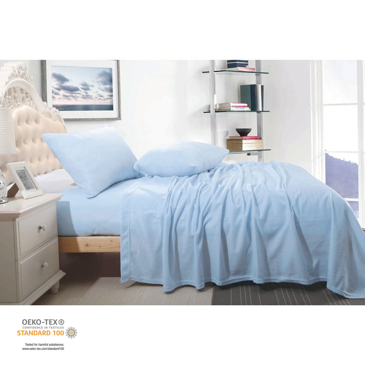 Shangri La Ultra Soft Cashmere Touch Micro Flannelette Sheet Set Steel Blue Queen