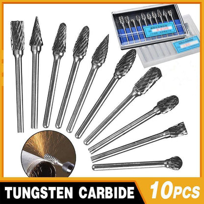 10PCS Tungsten Carbide Rotary Burr Set for Rotary Tools and Dremel - Blue Box