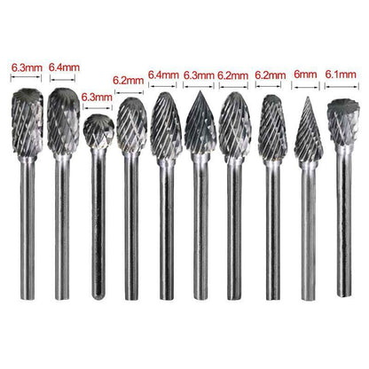 10PCS Tungsten Carbide Rotary Burr Set for Rotary Tools and Dremel - Blue Box