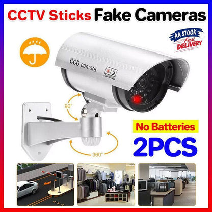 2pcs Dummy Security Camera with Flashing LED Outdoor Fake CCTV Surveillance Decoy