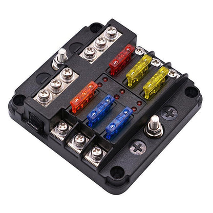 23PC 6 Way Blade Fuse Box Block Holder Indicator LED Light 12V/32V Car Marine