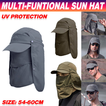 Unisex Face Neck Flap Hat Wide Brim Cap Hiking Fishing Sun Protection Outdoor - Army Green