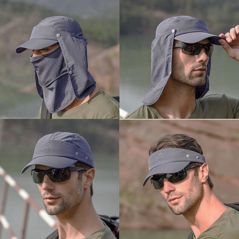 Unisex Face Neck Flap Hat Wide Brim Cap Hiking Fishing Sun Protection Outdoor - Army Green