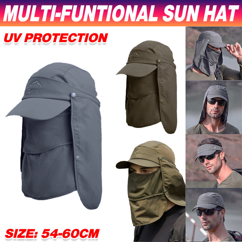 Unisex Face Neck Flap Hat Wide Brim Cap Hiking Fishing Sun Protection Outdoor - Dark Grey