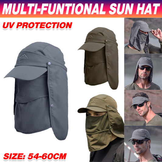 Unisex Face Neck Flap Hat Wide Brim Cap Hiking Fishing Sun Protection Outdoor - Dark Grey
