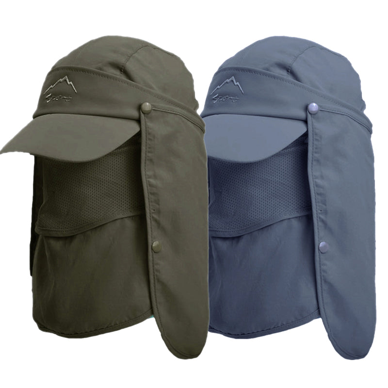 Unisex Face Neck Flap Hat Wide Brim Cap Hiking Fishing Sun Protection Outdoor - Dark Grey