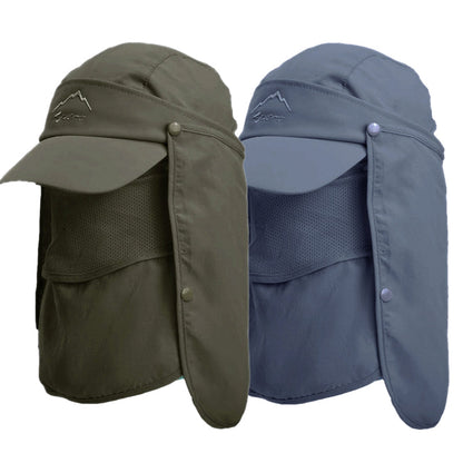 Unisex Face Neck Flap Hat Wide Brim Cap Hiking Fishing Sun Protection Outdoor - Dark Grey
