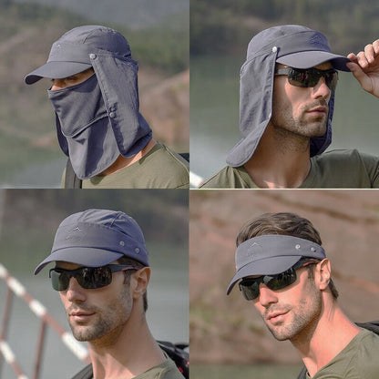 Unisex Face Neck Flap Hat Wide Brim Cap Hiking Fishing Sun Protection Outdoor - Dark Grey