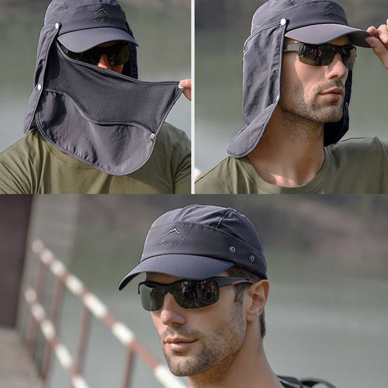 Unisex Face Neck Flap Hat Wide Brim Cap Hiking Fishing Sun Protection Outdoor - Dark Grey