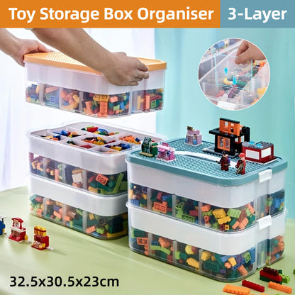 3Layer Storage Box Large Capacity Toy Organizer Building Block Storage Container - Yellow