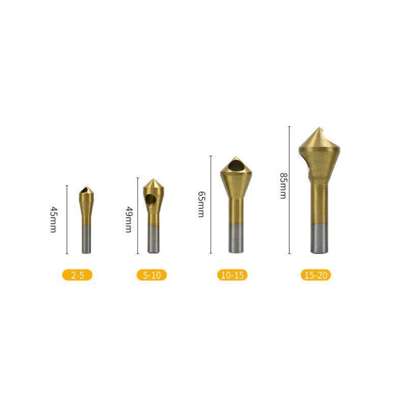 4PCS HSS Countersink Chamfer Drill Bit Set Titanium Coated Deburring Tools
