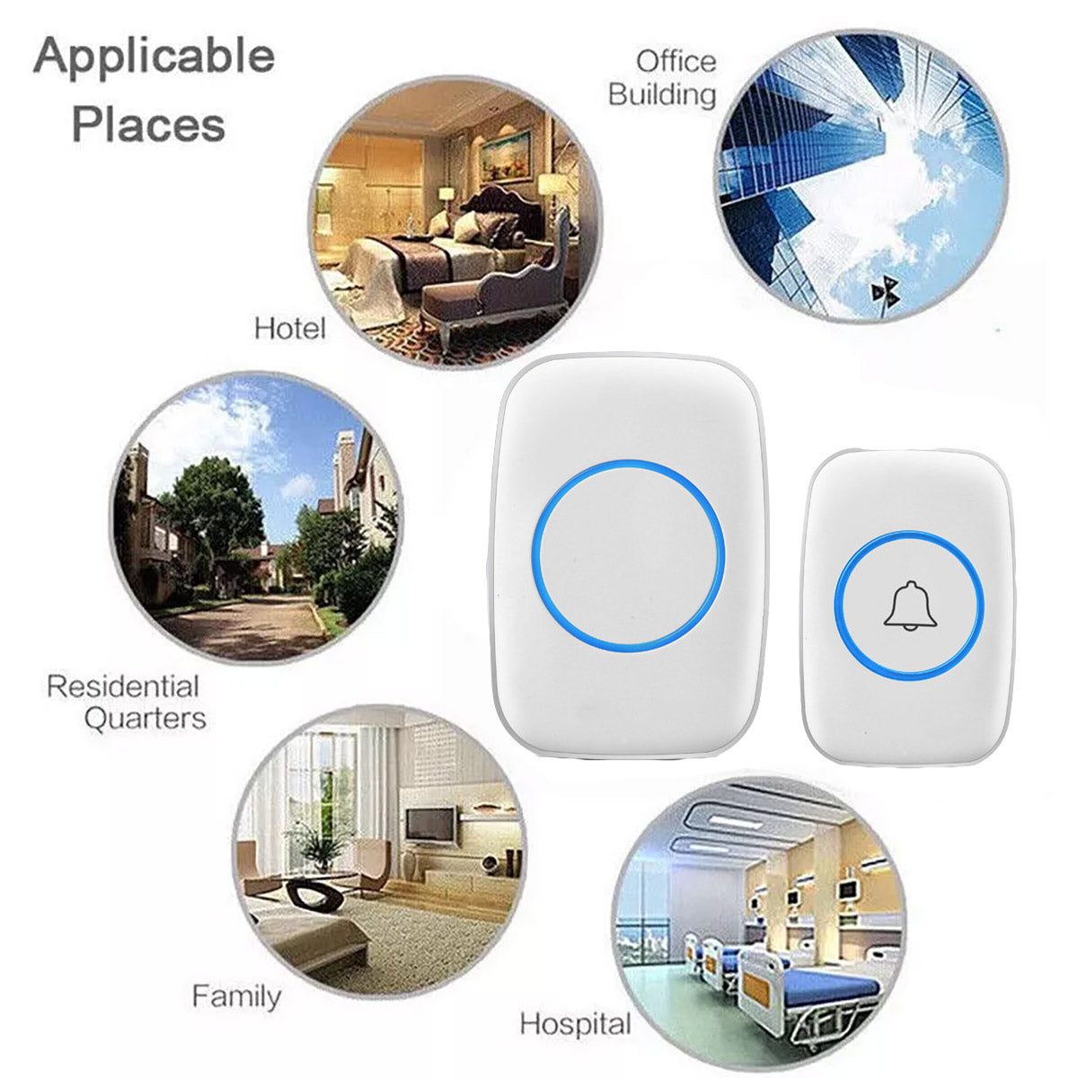Wireless Doorbell Kit Home Call Button Remote Control White Waterproof Chime