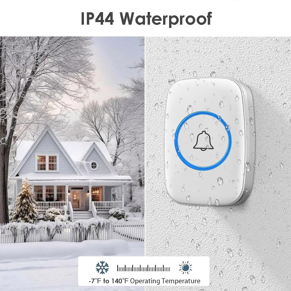 Wireless Doorbell Kit Home Call Button Remote Control White Waterproof Chime