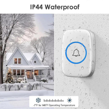 Wireless Doorbell Kit Home Call Button Remote Control White Waterproof Chime