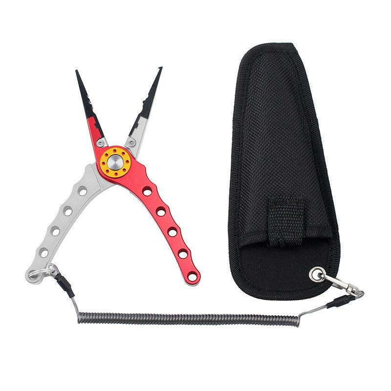 Aluminium Fishing Pliers - Multi-Function Hook Remover, Line Cutter &amp; Split Ring Tool (Red+Silver)