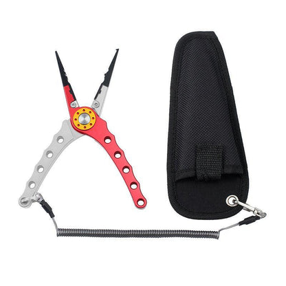 Aluminium Fishing Pliers - Multi-Function Hook Remover, Line Cutter &amp; Split Ring Tool (Red+Silver)