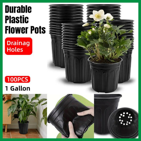100PCS Black 1 Gallon Soft Plastic Planter Grow Bags - Home & Garden > Garden Beds > Grow Bags