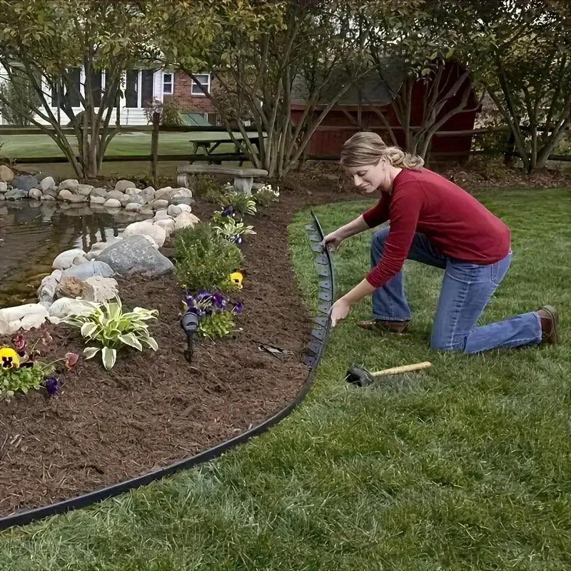 L Shaped Garden Edging Border - 10M Professional Landscape Edging Strip - Black