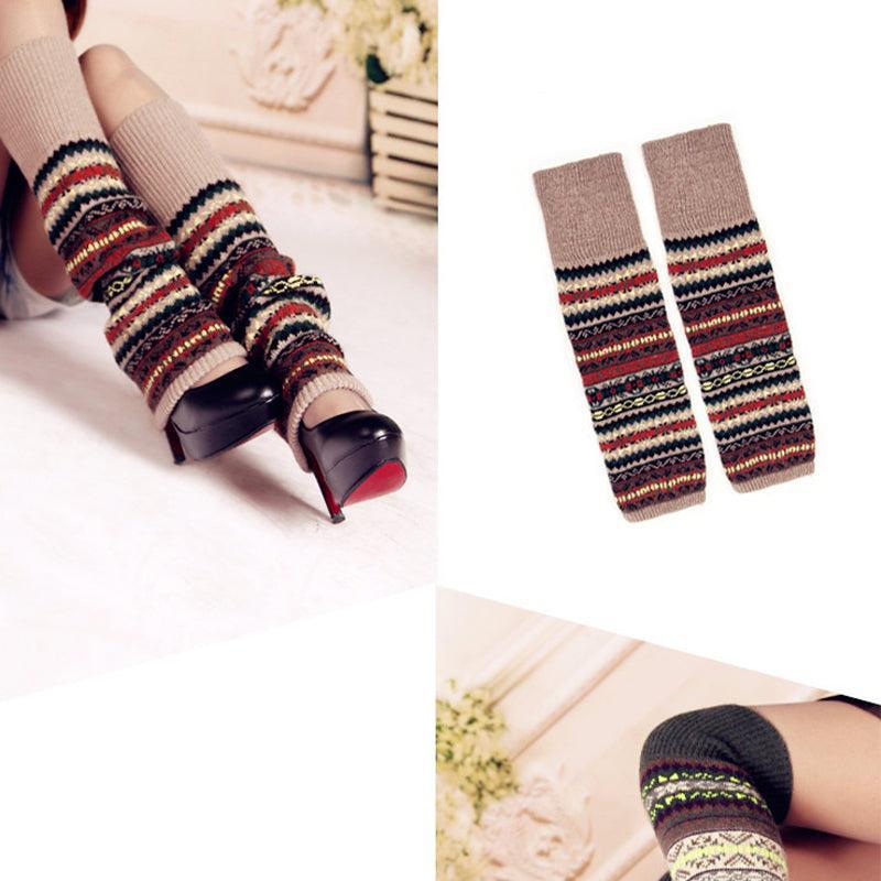 Women Ladies Winter Warm Knit Wool Leg Warmer Woolen Knee Knit Socks Leggings - Green