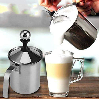 400ml Stainless Steel Manual Milk Frother Double Mesh Strainer Frothing Pitcher