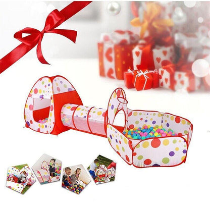 3 in 1 Play Tent Set with Tunnel and Ball Pit for Indoor and Outdoor Fun - Red Tent
