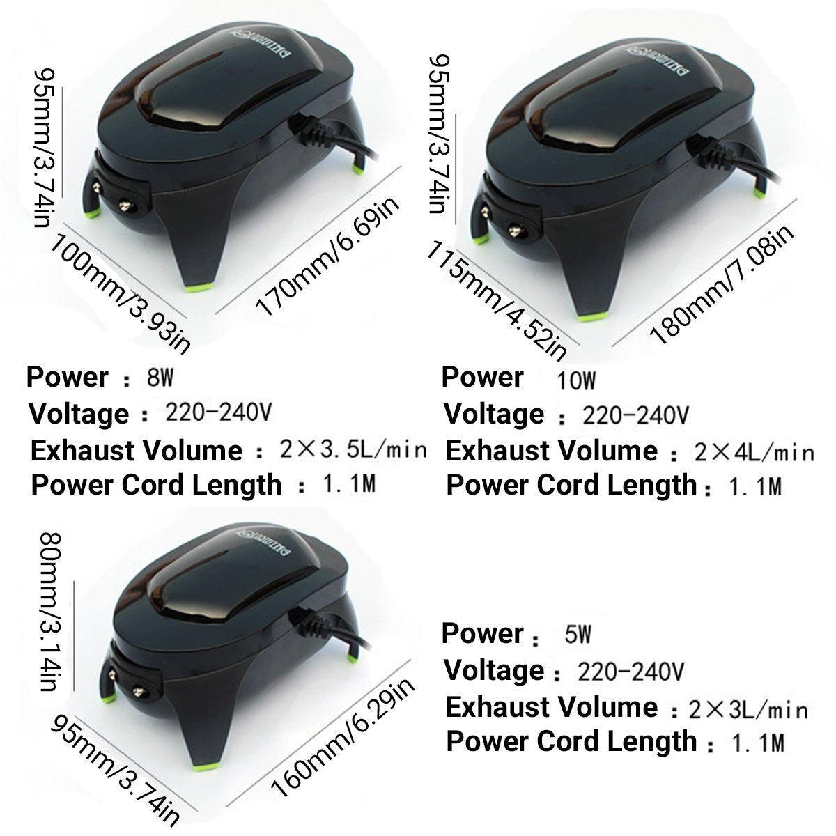 Quiet Fish Tank Oxygen Pump Aquarium Air Stone Aerator Oxygenator Water Filter - 8W