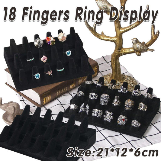 Three Layer Flocking Jewelry Display Stand 18 Finger Ring Organizer Holder