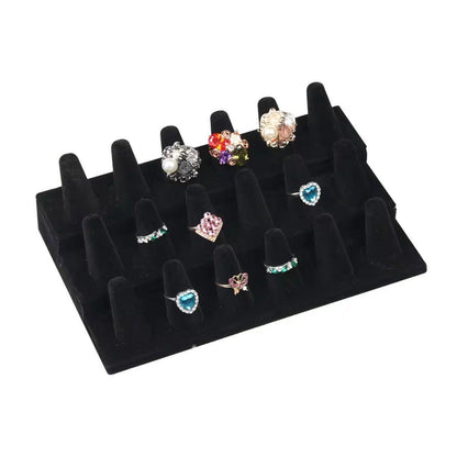 Three Layer Flocking Jewelry Display Stand 18 Finger Ring Organizer Holder