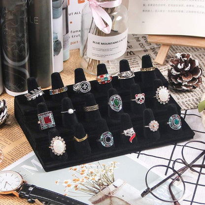 Three Layer Flocking Jewelry Display Stand 18 Finger Ring Organizer Holder