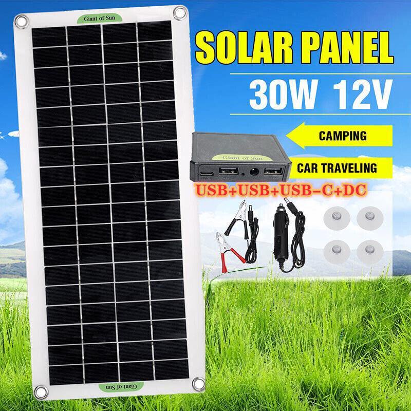 30W Usb Solar Panel Kit Battery Charger Controller Caravan Boat Outdoor Camping