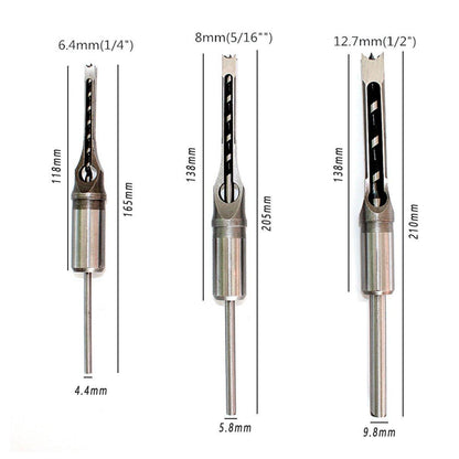 3x Square Hole Mortising Chisel Drill Bit Woodworking Saw Tools for Drilling
