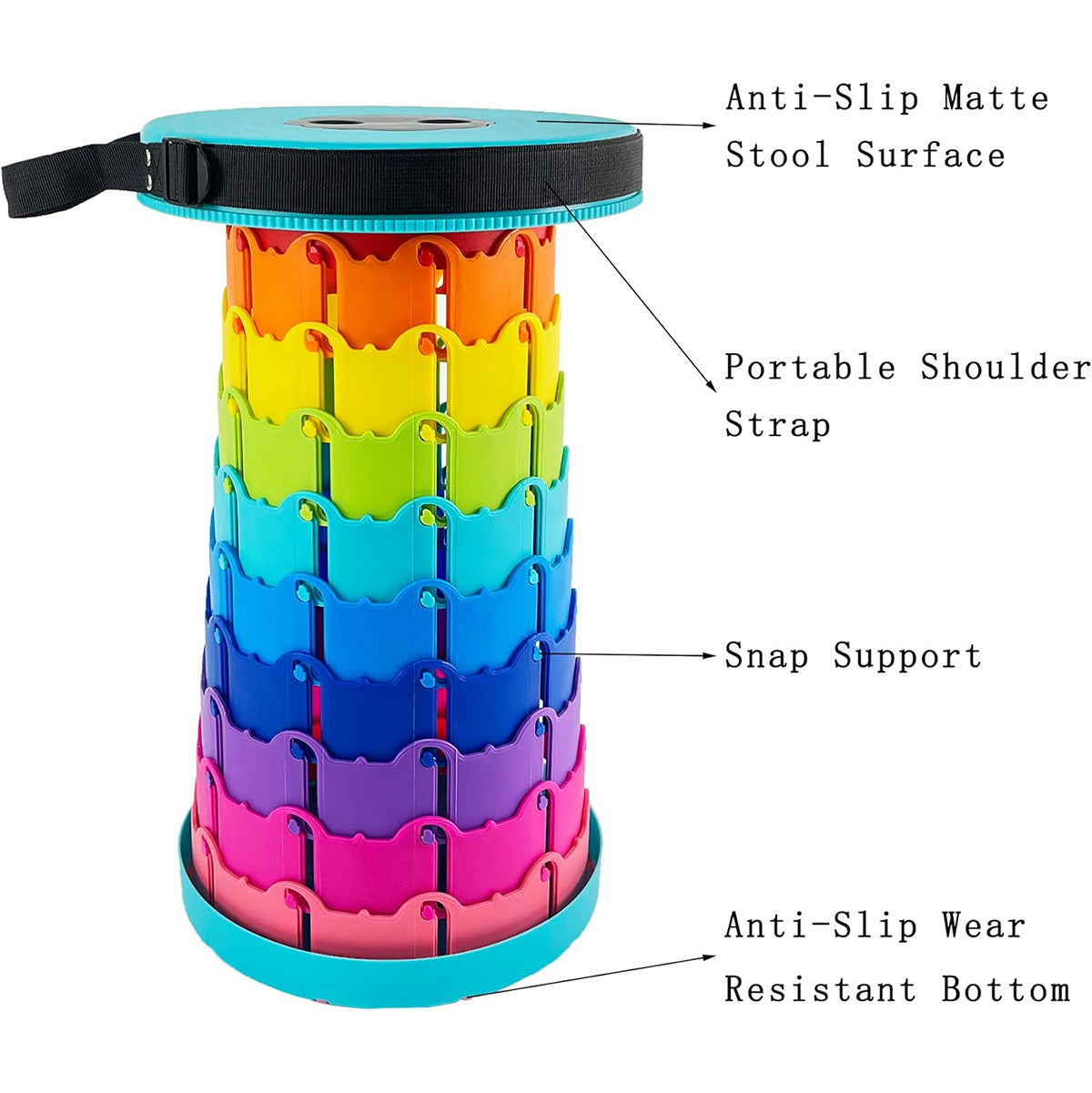 Rainbow Telescopic Folding Stool Thickened Travel Outdoor Seat for Camping - Blue