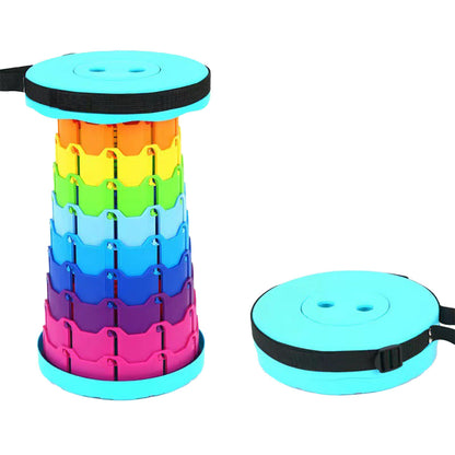Rainbow Telescopic Folding Stool Thickened Travel Outdoor Seat for Camping - Blue